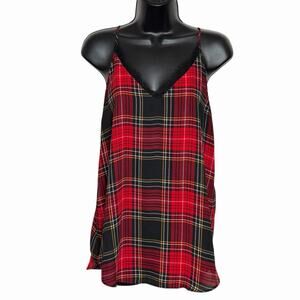 SHEER PLAID CAMI TANK LACE TRIM CHRISTMAS HOLIDAY PUNK GRUNGE ANN TAYLOR LOFT S